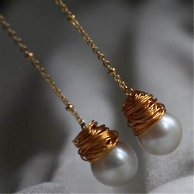 #ad Handmade 12MM white shell pearl earrings 18K Crystal Gold Custom Bridal Dangle