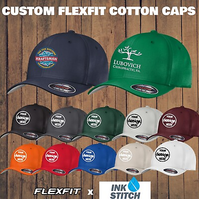#ad Ink Stitch Custom Logo Texts Stitching Personalized Flexfit® Cotton Twill Cap