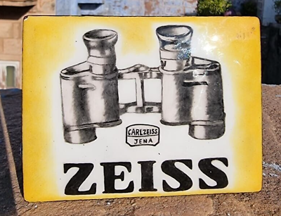 1920#x27;s Old Vintage ZEISS Binoculars Porcelain Enamel Copper Sign Board Germany
