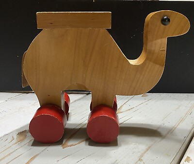 #ad #ad Vintage Wooden Childs Toy Animal w Wheels Camel EUC Rolling Push CAMEL