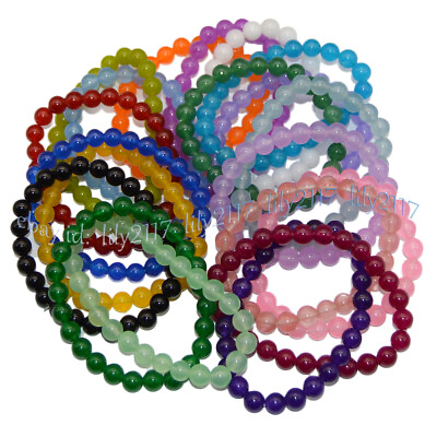 #ad 8mm Assorted Multicolor Natural Gemstone Round Beads Elastic Bracelet 7.5#x27;#x27;