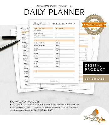Printable DAILY PLANNER Day Organizer Undated To Do List 13 Printable Pages