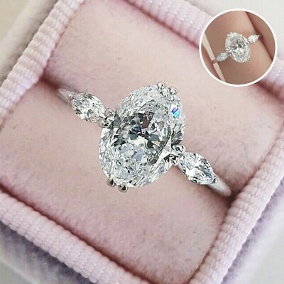 Fashion 925 Silver Wedding Ring Women Oval Cut Cubic Zircon Jewelry Sz 6 10
