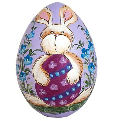 Easter Bunny Purple Wood Egg Handmade in Russia 3quot; Paskha Decor
