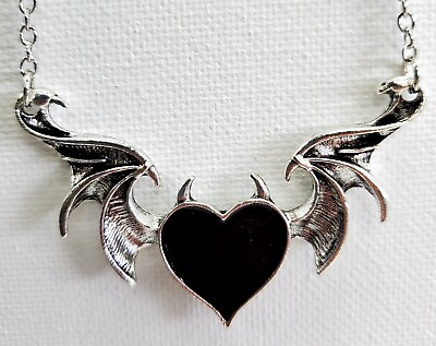 #ad Vintage Wings Heart Pendant Necklace Women color silver black Christmas gift