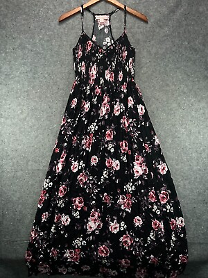 #ad Band of Gypsies Boho Maxi Vtg Style Dress Womens Small Black Floral Sleeveless 1