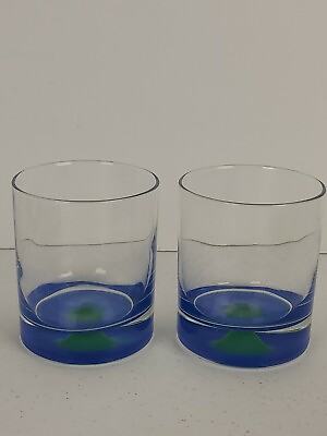 2 Luminarc Verrerie d#x27;Arques France Blue Teal Bubble Old Fashoined Rock Glasses