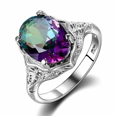 Genuine Rainbow Fire Topaz Mystic Ring Solid Fine Jewelry 925 Sterling Silver