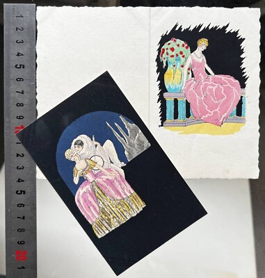 ART DECO POSTCARDS STENCIL ARTISTIC ROMANCE PIERROT OLD ANTIQUE CARDS PARIS