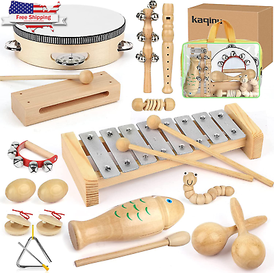 #ad Kids Musical Instruments100% Natural Wooden Music Percussion Toy Sets 23 Pcs T