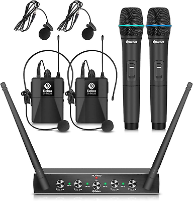 #ad D Debra Audio AU400 Pro UHF 4 Channel Wireless Microphone System with Cordless H