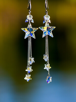 #ad Silver Plated Star Shape Stud Earring Elegant Women Cubic Zircon Party Jewelry