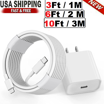 Original 3 6 10ft USB C Wall Charger Cable For iPhone 6 7 8 10 11 12 13 pro Max