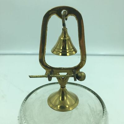 #ad Vintage Brass Dinner Gong with a Mallet in a Brass Stand