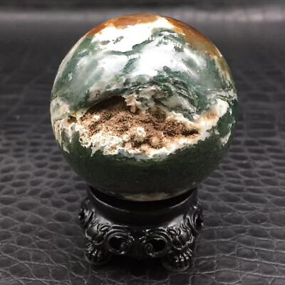 #ad Natural Moss Agate Druzy Quartz Geode Crystal Sphere Ball Healing Reiki Stand