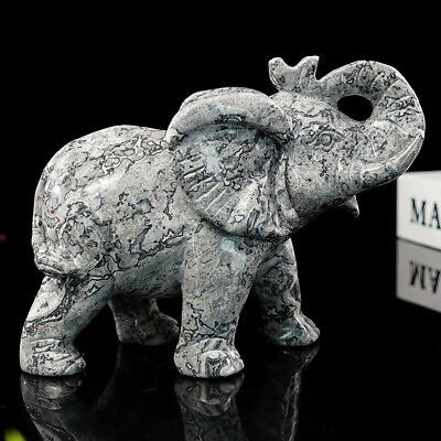 #ad Elephant Hand Carved Crocodile Jasper Stone Natural Crystal Quartz Healing Decor