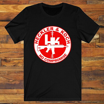 #ad New HK Heckler and Koch Logo Guns Firearms Men#x27;s Black T Shirt S to 5XL