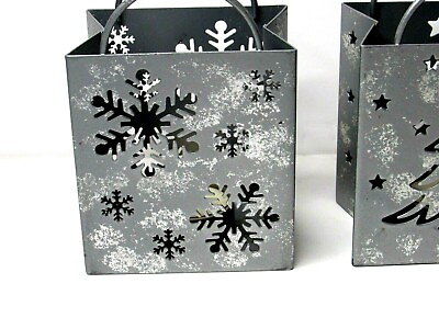 #ad Christmas Luminaries Pair Metal Snow Flakes and Christmas Tree with Candles