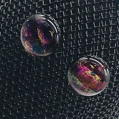 #ad Round Purple Dichroic Glass Silver Tone Stud Earrings .65quot;
