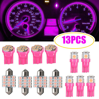 #ad 13pcs Pink Car Interior LED Light Bulbs Package Kit for Dome License Plate Lamp