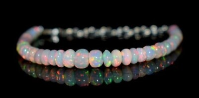 #ad Fire Opal Ethiopian Rondelle Opal Beads Adjustable Bracelet 925 Sterling Silver