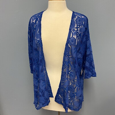 #ad LuLaRoe Lindsay M Blue Kimono Lace High Low Open Front Floral Cardigan NWT