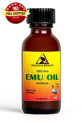 #ad AUSTRALIAN EMU OIL ORGANIC TRIPLE REFINED by Hamp;B Oils Center GLASS BOTTLE 1 OZ