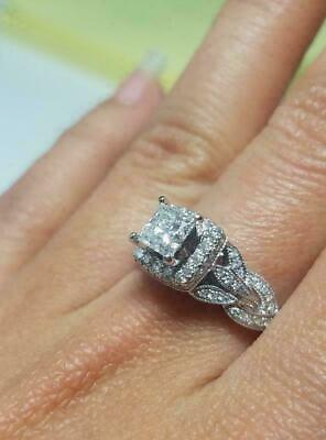 Engagement Wedding For Women Ring 2 Ct Princess Cut Diamond 14K White Gold Over