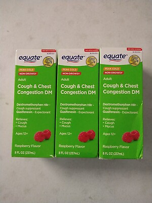 #ad Equate Adult Cough amp; Chest Congestion DM Raspberry Flavor 3PKx 8oz Exp 06 25