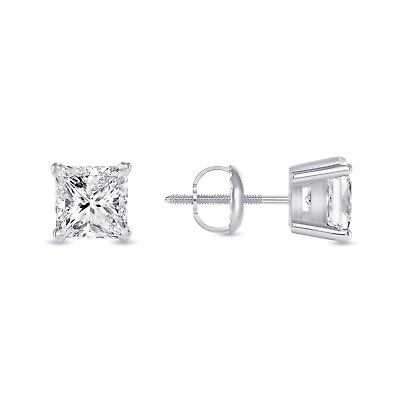 #ad 1 Ct Princess Lab Created Grown Diamond Earrings 14K White Gold F VS BasketScrew