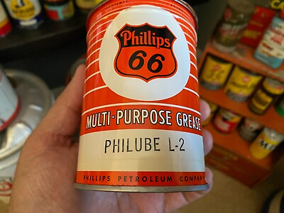 #ad VINTAGE FULL NOS 1 LB PHILLIPS 66 MULTI PURPOSE PHILUBE GREASE CAN OUTSTANDING