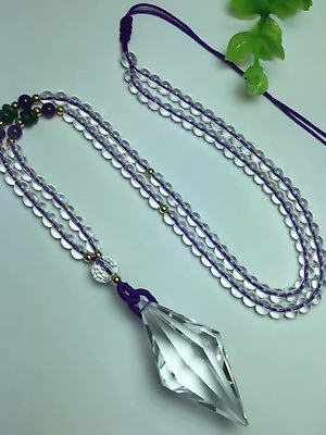 #ad 12 Sides Natural Clear Quartz point Chakra Pendulum pendant Crystal necklace