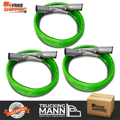 #ad Truckingmann 12Ft 7 Way ABS Trailer Tractor Green Cord Electric Power Cable 3PCS