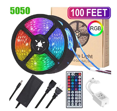 LED Strip Lights 100ft 50ft Music Sync Bluetooth 5050 RGB Room Light with Remote
