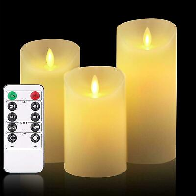 Luminara Flickering Moving Wick Flameless Pillar Candle Led Candles Remote Set 3