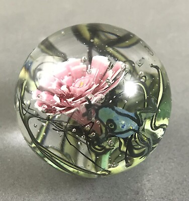 Handmade Glass Marble Almost 2” Healthy Frog Pond Sara Sally LaGrand