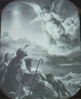 #ad Antique Magic Lantern Slide Religious McCallister Angels Appearing to Shepherds