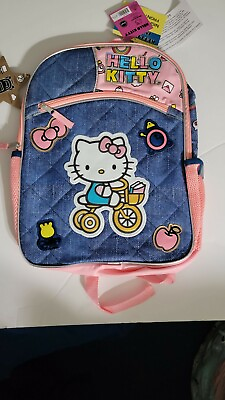 #ad Brand New With Tags Hello Kitty 16quot; Kids Deluxe Backpack Denim Blue Reflective