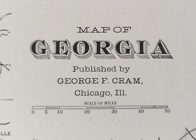 Vintage 1901 GEORGIA Map 14quot;x22quot; Old Antique Original ATLANTA MACON WAYCROSS GA