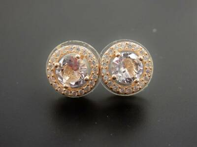 #ad Morganite Color CZ and Halo Rose Gold Over Sterling 10mm Stud Earrings