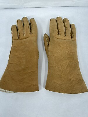 #ad Renee’s New York Women’s Shearling Gloves Small Brown Tan