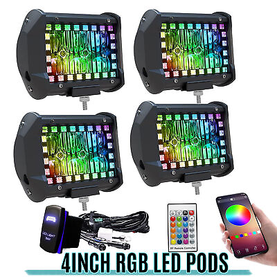 #ad 4P 4Inch LED Work Light Bar Offroad Driving Pods For ATV SUV Truck 4WD RGB Lamp