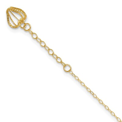 #ad 14k Yellow Gold Link Chain with Heart Cage 10in Plus 1in Ext Anklet for Women
