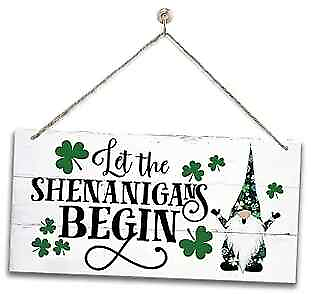 #ad Hanging St. Patricks Day Gnome Wood Decor Sign Let the Shenanigans Begin