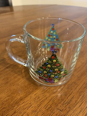 Vintage 70s Luminarc Glass Christmas Tree Mug Cup 2 sided