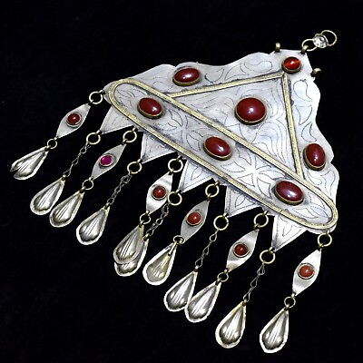 #ad Turkmen Kuchi Tribal Silver Pendant Jewelry Vintage Ethnic Dance Nomadic Antique