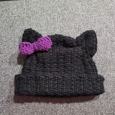 #ad Hand Made Crocheted Winter Hat Baby Girl Cat Ears Bow Gift Warm Cozy Brimmed