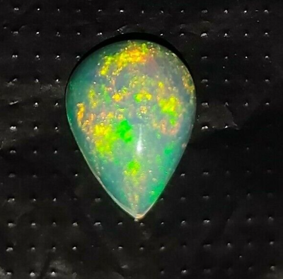 #ad Ethiopian Green Fire Opal Pear Cabochon Top Green Orange Fire Opal Gemstone