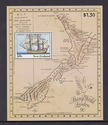 #ad New Zealand: MUH mini sheet 1990 Endeavour Ship Stamp World London 90 Expo