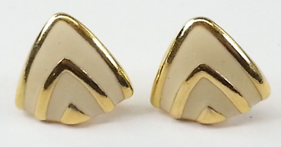 #ad Earrings Pair Vintage 1980’s Goldtone amp; Cream Geometric Triangular Pierced